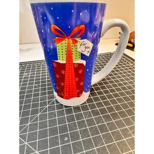 Holiday Gift Mug Christmas Present Design Blue Snowflakes Handle